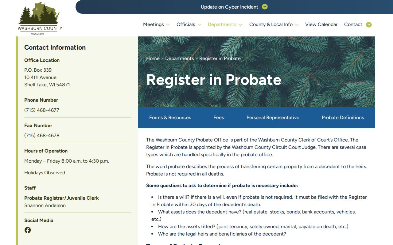 Washburn County probate court case record pathways