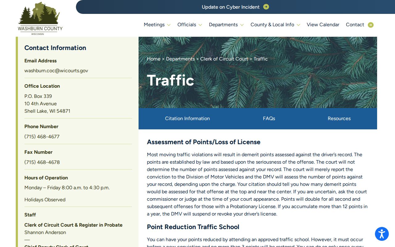 Washburn County traffic court case record instructions