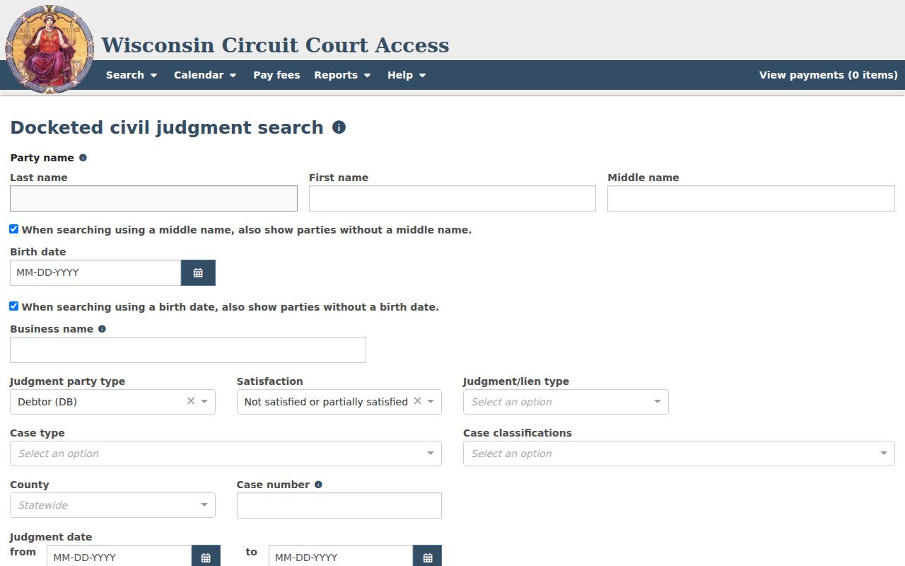 Washburn County judgment and lien docket search