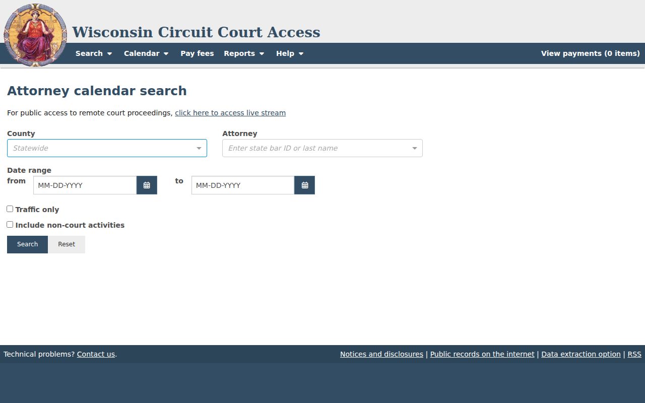 Washburn County court schedule attorney calendar screen