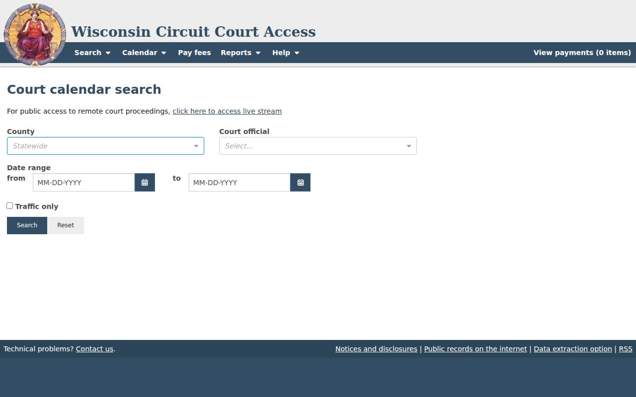 Washburn County court schedule official calendar screen