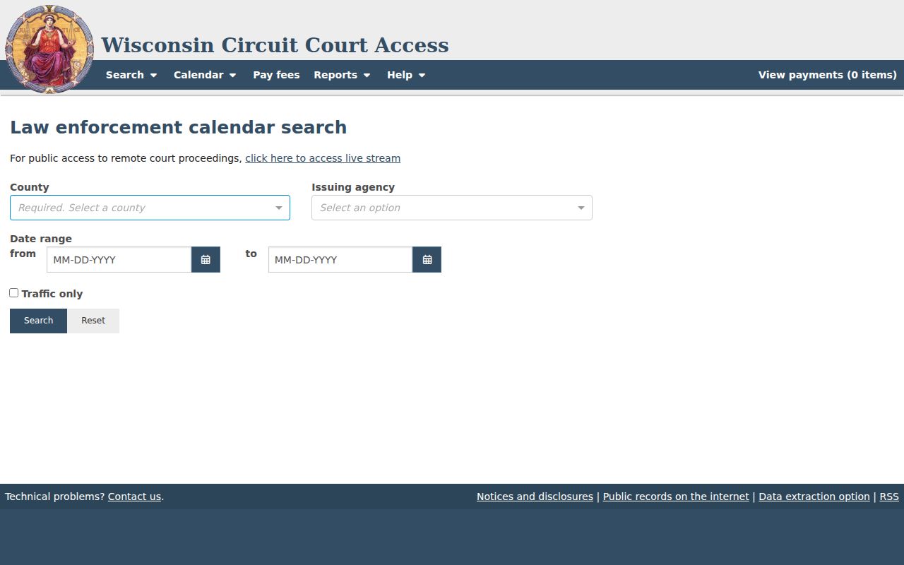 Washburn County court schedule law enforcement calendar screen