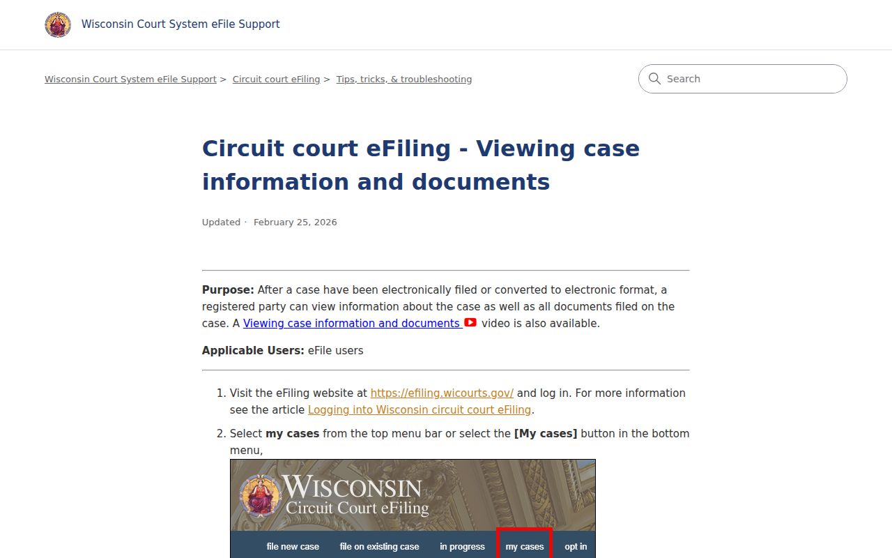 Washburn County criminal court docket registered-party case view