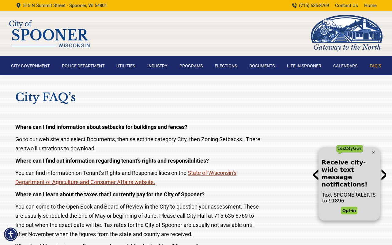 Spooner court records municipal payment and contact FAQ